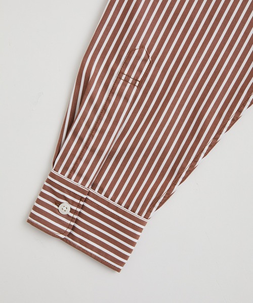 ADAM ET ROPE'（アダムエロペ）の「カラーストライプ ビッグシルエット レギュラーカラー シャツ/ロングシーズン着用可能（シャツ/ブラウス・メンズ・ブラウン/ライトグリーン・M/L）」の17枚目の写真