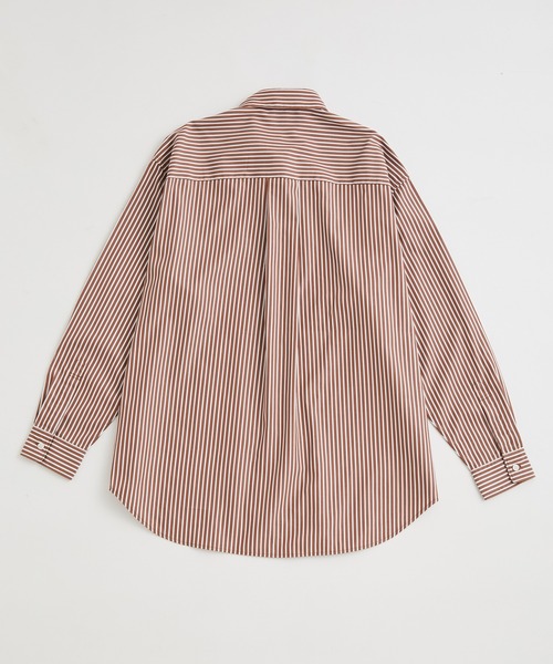ADAM ET ROPE'（アダムエロペ）の「カラーストライプ ビッグシルエット レギュラーカラー シャツ/ロングシーズン着用可能（シャツ/ブラウス・メンズ・ブラウン/ライトグリーン・M/L）」の15枚目の写真
