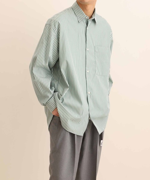 ADAM ET ROPE'（アダムエロペ）の「カラーストライプ ビッグシルエット レギュラーカラー シャツ/ロングシーズン着用可能（シャツ/ブラウス・メンズ・ブラウン/ライトグリーン・M/L）」の18枚目の写真
