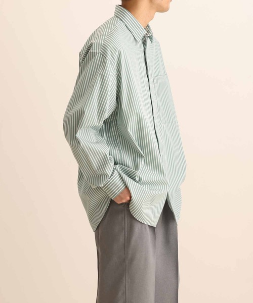 ADAM ET ROPE'（アダムエロペ）の「カラーストライプ ビッグシルエット レギュラーカラー シャツ/ロングシーズン着用可能（シャツ/ブラウス・メンズ・ブラウン/ライトグリーン・M/L）」の19枚目の写真