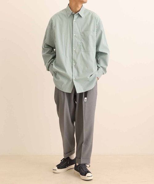 ADAM ET ROPE'（アダムエロペ）の「カラーストライプ ビッグシルエット レギュラーカラー シャツ/ロングシーズン着用可能（シャツ/ブラウス・メンズ・ブラウン/ライトグリーン・M/L）」の21枚目の写真