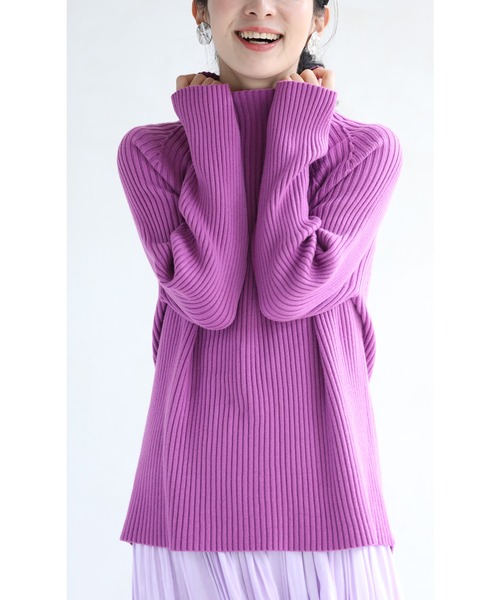 cawaii(カワイイ)の「新定番着痩せファッションニット RIBslimリブスリム(ニット/セーター・レディース・グリーン/アイボリー/パープル/イエロー/グレー/ブラック/ピンク・FREE)」の16枚目の写真