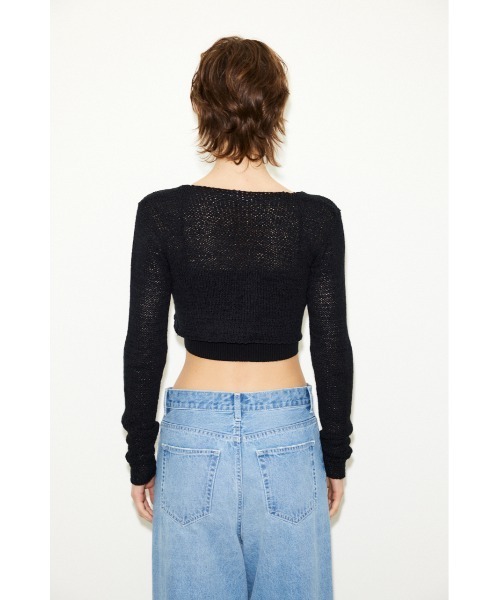 THROW by SLY（スローバイスライ）の「THROW TAPE YARN CROP ARM C/D テープヤーン クロップド丈 ショート丈 カーディガン シアー（カーディガン/ボレロ・レディース・ブラック/クリアレッド・FREE）」の6枚目の写真
