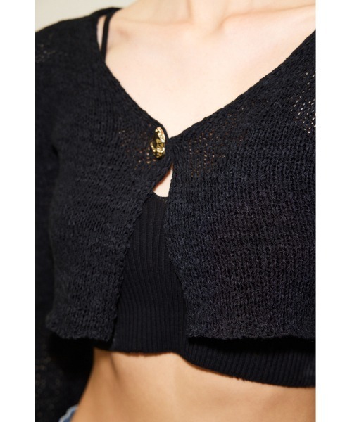 THROW by SLY（スローバイスライ）の「THROW TAPE YARN CROP ARM C/D テープヤーン クロップド丈 ショート丈 カーディガン シアー（カーディガン/ボレロ・レディース・ブラック/クリアレッド・FREE）」の8枚目の写真