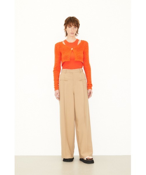 THROW by SLY（スローバイスライ）の「THROW TAPE YARN CROP ARM C/D テープヤーン クロップド丈 ショート丈 カーディガン シアー（カーディガン/ボレロ・レディース・ブラック/クリアレッド・FREE）」の11枚目の写真