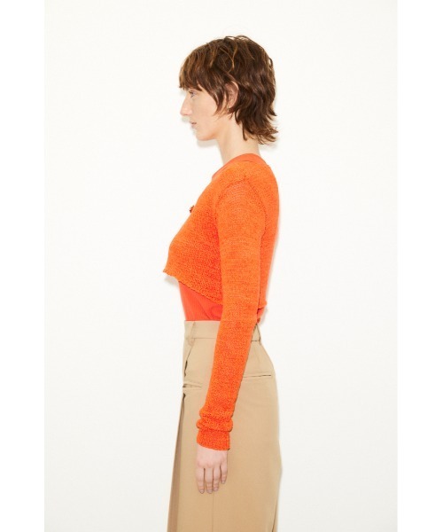 THROW by SLY（スローバイスライ）の「THROW TAPE YARN CROP ARM C/D テープヤーン クロップド丈 ショート丈 カーディガン シアー（カーディガン/ボレロ・レディース・ブラック/クリアレッド・FREE）」の12枚目の写真