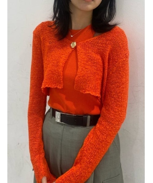 THROW by SLY（スローバイスライ）の「THROW TAPE YARN CROP ARM C/D テープヤーン クロップド丈 ショート丈 カーディガン シアー（カーディガン/ボレロ・レディース・ブラック/クリアレッド・FREE）」の18枚目の写真