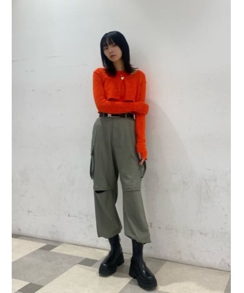 THROW by SLY（スローバイスライ）の「THROW TAPE YARN CROP ARM C/D テープヤーン クロップド丈 ショート丈 カーディガン シアー（カーディガン/ボレロ・レディース・ブラック/クリアレッド・FREE）」の16枚目の写真