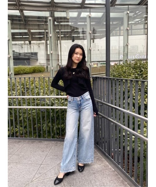 THROW by SLY（スローバイスライ）の「THROW TAPE YARN CROP ARM C/D テープヤーン クロップド丈 ショート丈 カーディガン シアー（カーディガン/ボレロ・レディース・ブラック/クリアレッド・FREE）」の19枚目の写真