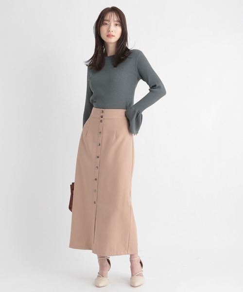 MIU MIU ウール混紡 ダークグレー Aラインスカート セール】ボタンIラインスカート189479（スカート）｜Andemiu