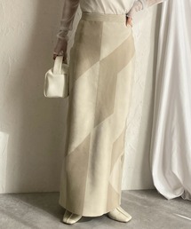 ジャガード柄幾何学ハイウエストスリットニットロングタイトナロースカート