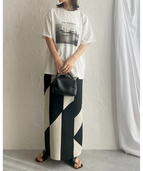 She's Closet(シーズクローゼット)の「ジャガード柄幾何学ハイウエストスリットニットロングタイトナロースカート(スカート・レディース・グリーン/ブラック/グレー/ベージュ/チャコール・FREE)」の10枚目の写真