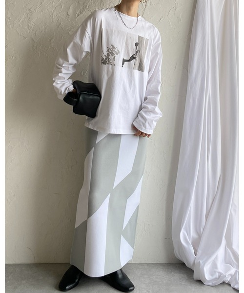 She's Closet(シーズクローゼット)の「ジャガード柄幾何学ハイウエストスリットニットロングタイトナロースカート(スカート・レディース・グリーン/ブラック/グレー/ベージュ/チャコール・FREE)」の22枚目の写真