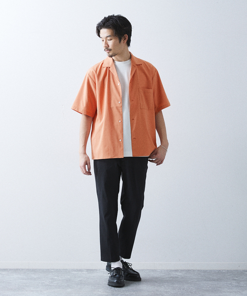 417 EDIFICE（フォーワンセブンエディフィス）の「"吸水速乾＆イージーケア"【Reflax / リフラクス】オープンカラーシャツ（シャツ/ブラウス・メンズ・オレンジ/グリーン/アイボリー/ネイビー/ブラウン/チャコールグレー・LARGE/MEDIUM/SMALL/X-LARGE）」の12枚目の写真