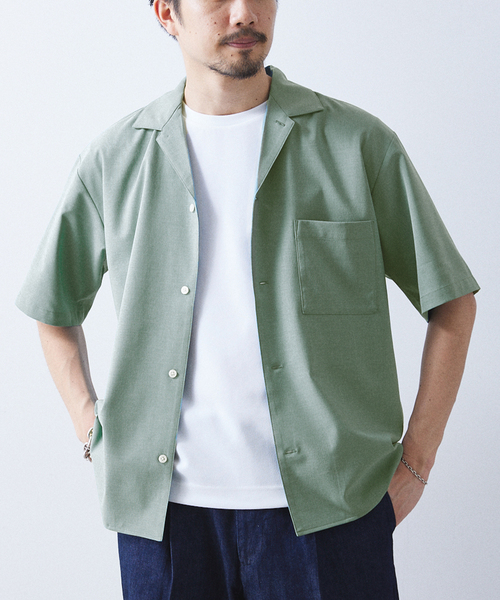 417 EDIFICE（フォーワンセブンエディフィス）の「"吸水速乾＆イージーケア"【Reflax / リフラクス】オープンカラーシャツ（シャツ/ブラウス・メンズ・オレンジ/グリーン/アイボリー/ネイビー/ブラウン/チャコールグレー・LARGE/MEDIUM/SMALL/X-LARGE）」の21枚目の写真