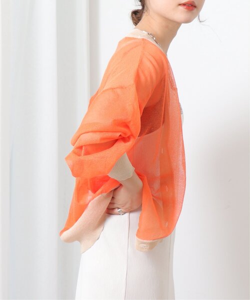 frames RAY CASSIN(フレームスレイカズン)の「配色シアーVネックカーディガン(カーディガン/ボレロ・レディース・オレンジ/ブルー/キナリ/ブラック・FREE)」の1枚目の写真