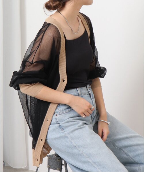 frames RAY CASSIN(フレームスレイカズン)の「配色シアーVネックカーディガン(カーディガン/ボレロ・レディース・オレンジ/ブルー/キナリ/ブラック・FREE)」の6枚目の写真