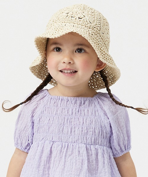 petit main（プティマイン）の「ペーパークロシェハット（キャップ・キッズ・ライトベージュ/モカ・50cm/52cm/54cm）」の2枚目の写真
