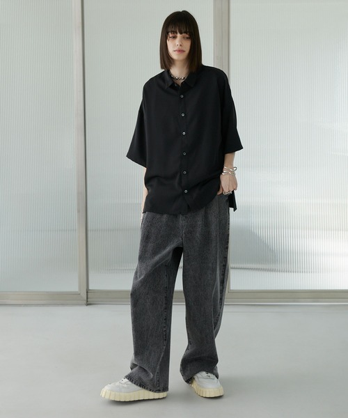 Alfred Alex（アルフレッドアレックス）の「ドレープトロミルーズシャツ オーバーサイズ/ビッグシルエット メンズ（シャツ/ブラウス・メンズ・レッド系/ライラック/ブルーグレー/アイボリー/ダークグレー/ブラック/ライトグレー・M/L）」の15枚目の写真