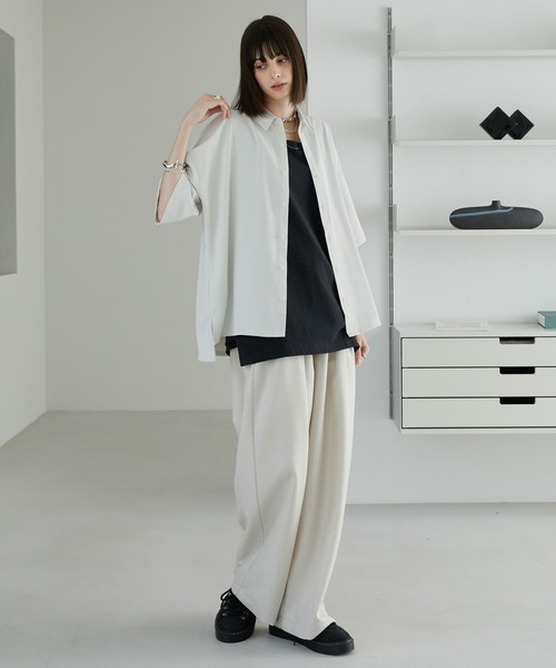 Alfred Alex（アルフレッドアレックス）の「ドレープトロミルーズシャツ オーバーサイズ/ビッグシルエット メンズ（シャツ/ブラウス・メンズ・レッド系/ライラック/ブルーグレー/アイボリー/ダークグレー/ブラック/ライトグレー・M/L）」の11枚目の写真