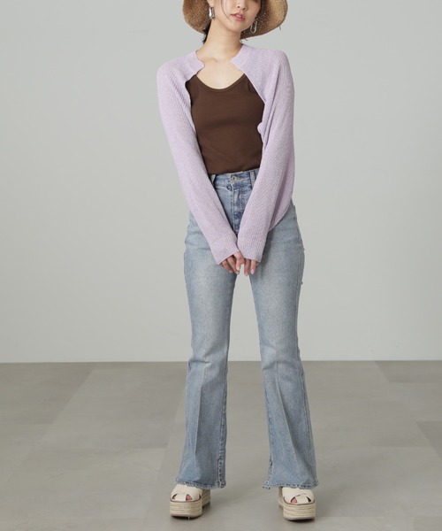 FREE'S MART（フリーズマート）の「【パープルカラーWEB限定】◆ショート丈ニットボレロ（カーディガン/ボレロ・レディース・ホワイト/ブラック/パープル/グリーン・FREE）」の6枚目の写真