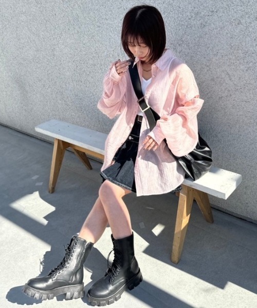 nemne store（ネンネストア）の「【低身長用サイズあり / 袖取り外し可】3way袖開きシアーシャツ（シャツ/ブラウス・レディース・ピンク/パープル/アイボリー/ブルー/ライトブルー/ライトピンク/オフホワイト/ライトイエロー/ライトグリーン・SMALL/MEDIUM）」の9枚目の写真