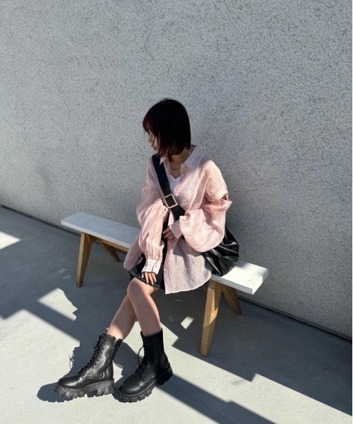 nemne store（ネンネストア）の「【低身長用サイズあり / 袖取り外し可】3way袖開きシアーシャツ（シャツ/ブラウス・レディース・ピンク/パープル/アイボリー/ブルー/ライトブルー/ライトピンク/オフホワイト/ライトイエロー/ライトグリーン・SMALL/MEDIUM）」の15枚目の写真