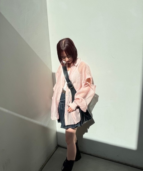 nemne store（ネンネストア）の「【低身長用サイズあり / 袖取り外し可】3way袖開きシアーシャツ（シャツ/ブラウス・レディース・ピンク/パープル/アイボリー/ブルー/ライトブルー/ライトピンク/オフホワイト/ライトイエロー/ライトグリーン・SMALL/MEDIUM）」の18枚目の写真