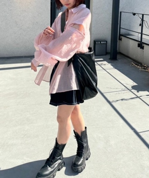 nemne store（ネンネストア）の「【低身長用サイズあり / 袖取り外し可】3way袖開きシアーシャツ（シャツ/ブラウス・レディース・ピンク/パープル/アイボリー/ブルー/ライトブルー/ライトピンク/オフホワイト/ライトイエロー/ライトグリーン・SMALL/MEDIUM）」の19枚目の写真