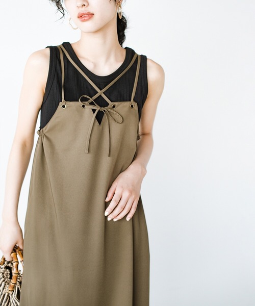 haco!（ハコ）の「前後で着られて着まわし力パワーアップ！華奢見えシルエットのキャミワンピース（ワンピース・レディース・カーキブラウン/ブラック・SMALL/MEDIUM/LARGE/X-LARGE）」の18枚目の写真