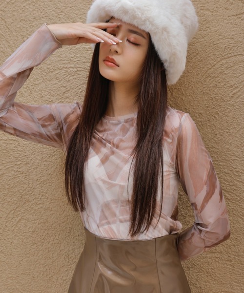 EIMY ISTOIRE（エイミーイストワール）の「Sasha flower paint シアーカットソー（Tシャツ/カットソー・レディース・ベージュ/ピンク・FREE）」の2枚目の写真