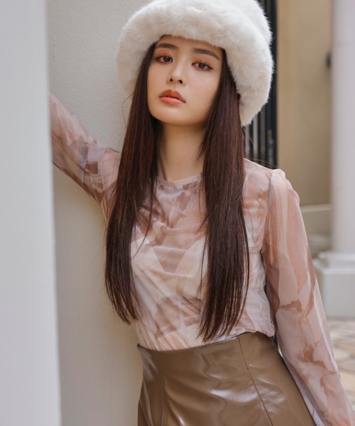 EIMY ISTOIRE（エイミーイストワール）の「Sasha flower paint シアーカットソー（Tシャツ/カットソー・レディース・ベージュ/ピンク・FREE）」の5枚目の写真