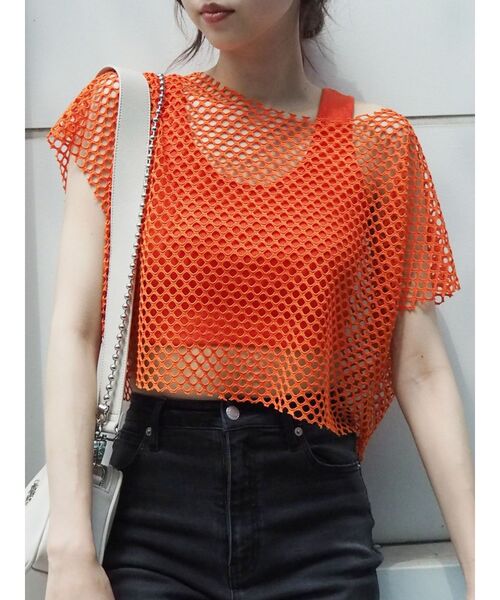 EVRIS（エヴリス）の「メッシュショートトップス（Tシャツ/カットソー・レディース・ブラック/オレンジ/ホワイト/グリーン・FREE）」の4枚目の写真