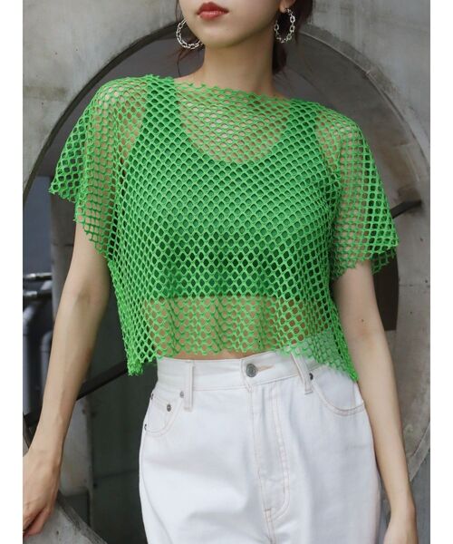 EVRIS（エヴリス）の「メッシュショートトップス（Tシャツ/カットソー・レディース・ブラック/オレンジ/ホワイト/グリーン・FREE）」の3枚目の写真