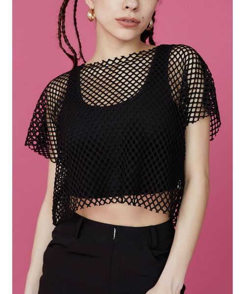 EVRIS（エヴリス）の「メッシュショートトップス（Tシャツ/カットソー・レディース・ブラック/オレンジ/ホワイト/グリーン・FREE）」の2枚目の写真