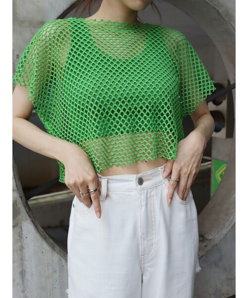 EVRIS（エヴリス）の「メッシュショートトップス（Tシャツ/カットソー・レディース・ブラック/オレンジ/ホワイト/グリーン・FREE）」の10枚目の写真