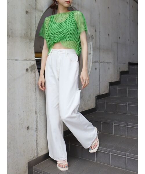 EVRIS（エヴリス）の「メッシュショートトップス（Tシャツ/カットソー・レディース・ブラック/オレンジ/ホワイト/グリーン・FREE）」の22枚目の写真