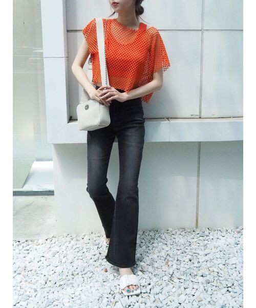 EVRIS（エヴリス）の「メッシュショートトップス（Tシャツ/カットソー・レディース・ブラック/オレンジ/ホワイト/グリーン・FREE）」の14枚目の写真