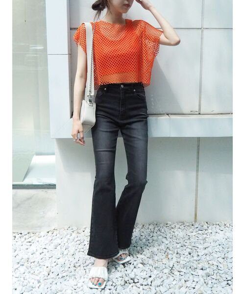 EVRIS（エヴリス）の「メッシュショートトップス（Tシャツ/カットソー・レディース・ブラック/オレンジ/ホワイト/グリーン・FREE）」の15枚目の写真