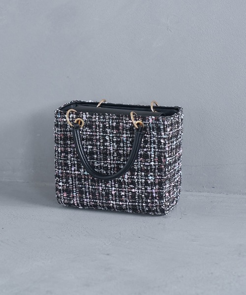 VIS（ビス）の「【2WAY】ツイード＆フェイクレザースクエアショルダーバッグ（ショルダーバッグ・レディース・ブラック/その他/ピンク・FREE）」の3枚目の写真