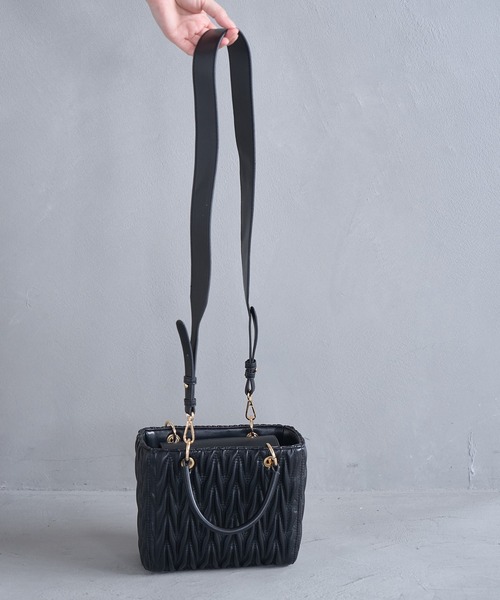 VIS（ビス）の「【2WAY】ツイード＆フェイクレザースクエアショルダーバッグ（ショルダーバッグ・レディース・ブラック/その他/ピンク・FREE）」の4枚目の写真