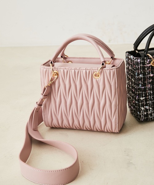 VIS（ビス）の「【2WAY】ツイード＆フェイクレザースクエアショルダーバッグ（ショルダーバッグ・レディース・ブラック/その他/ピンク・FREE）」の6枚目の写真