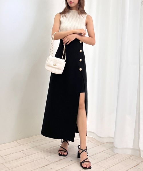 INGNI（イング）の「スリットボタンノースリニット（ニット/セーター・レディース・ボルドー/グレー系その他/ブラック/アイボリー系3/オフホワイト・M）」の6枚目の写真