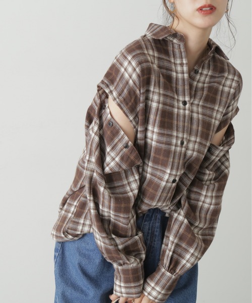 FREE'S MART（フリーズマート）の「◆アームスリットアソートシャツ（シャツ/ブラウス・レディース・ネイビー/ブラウン系その他/ブルー系その他・SMALL/MEDIUM）」の2枚目の写真