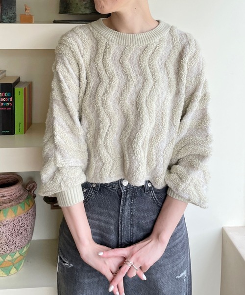 LOWRYS FARM（ローリーズファーム）の「ナミナミショートプルオーバーLS　975080（ニット/セーター・レディース・ネイビー/グリーン/アイボリー・FREE）」の22枚目の写真