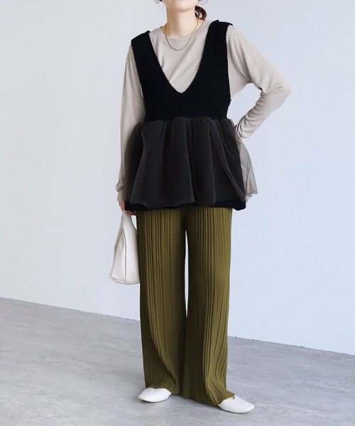 セール】迷わず着れる！大人のセミワイドプリーツパンツ（その他パンツ