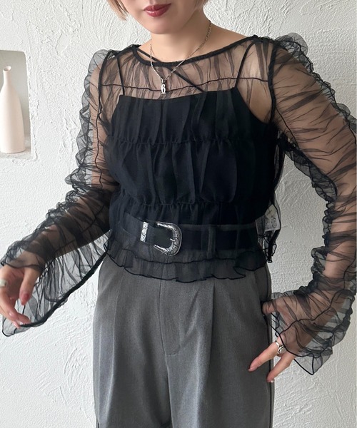 apres jour mignon（アプレジュールミニョン）の「チュールトップス【ZOZOTOWN限定アイテム】（シャツ/ブラウス・レディース・ブラック/グレー・X-LARGE/フリー）」の5枚目の写真