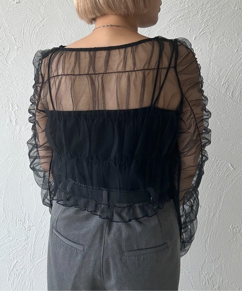 apres jour mignon（アプレジュールミニョン）の「チュールトップス【ZOZOTOWN限定アイテム】（シャツ/ブラウス・レディース・ブラック/グレー・X-LARGE/フリー）」の7枚目の写真