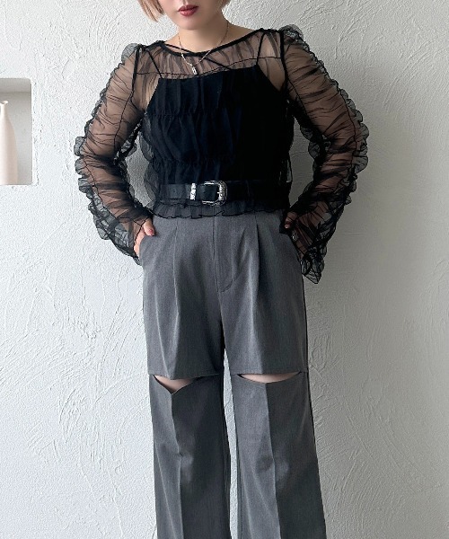 apres jour mignon（アプレジュールミニョン）の「チュールトップス【ZOZOTOWN限定アイテム】（シャツ/ブラウス・レディース・ブラック/グレー・X-LARGE/フリー）」の8枚目の写真