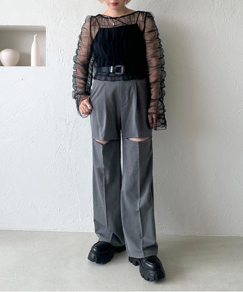 apres jour mignon（アプレジュールミニョン）の「チュールトップス【ZOZOTOWN限定アイテム】（シャツ/ブラウス・レディース・ブラック/グレー・X-LARGE/フリー）」の9枚目の写真